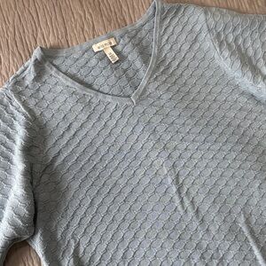 Ella Moss Light Blue Honeycomb Textured V-Neck Short Sleeve Sweater XL